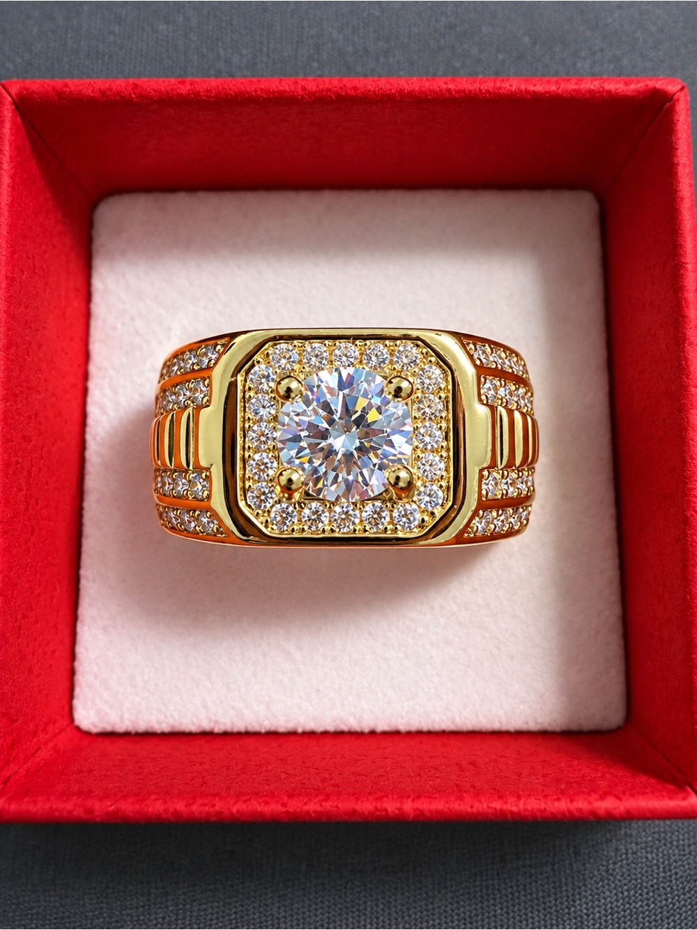 Men’s 1 CT Moissanite Gold Plated Adjustable Ring